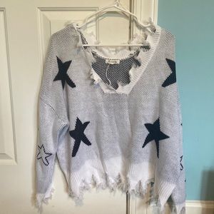 starry v neck sweater with tassels